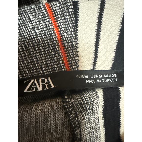 Zara Women's Gray Striped Fringe Elastic Waist Wide Leg Palazzo Trousers Pants M - Picture 4 of 5